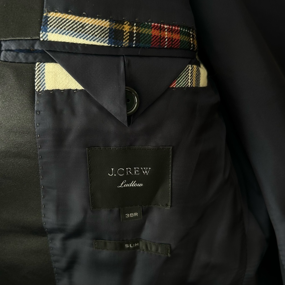 J Crew Ludlow shawl-collar dinner jacket snowy Stewart tartan English wool 38R - Picture 14 of 16